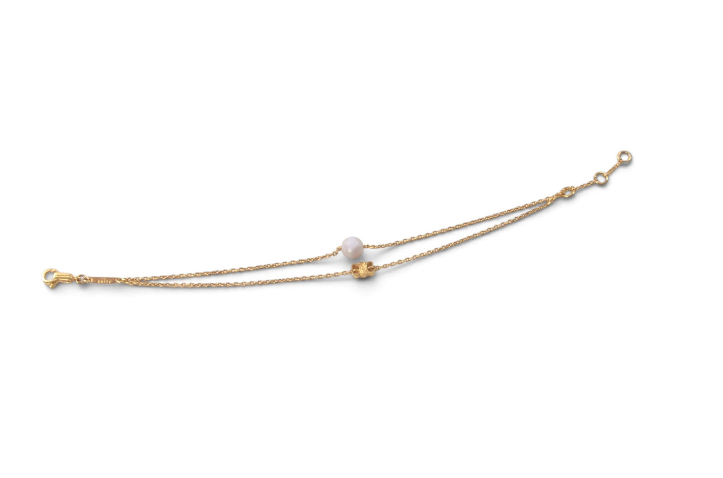 Celine Vintage Triomphe Pearl Logo Bracelet Link Chain Designer Classic Gold