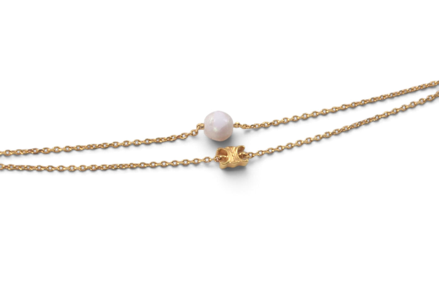 Celine Vintage Triomphe Pearl Logo Bracelet Link Chain Designer Classic Gold