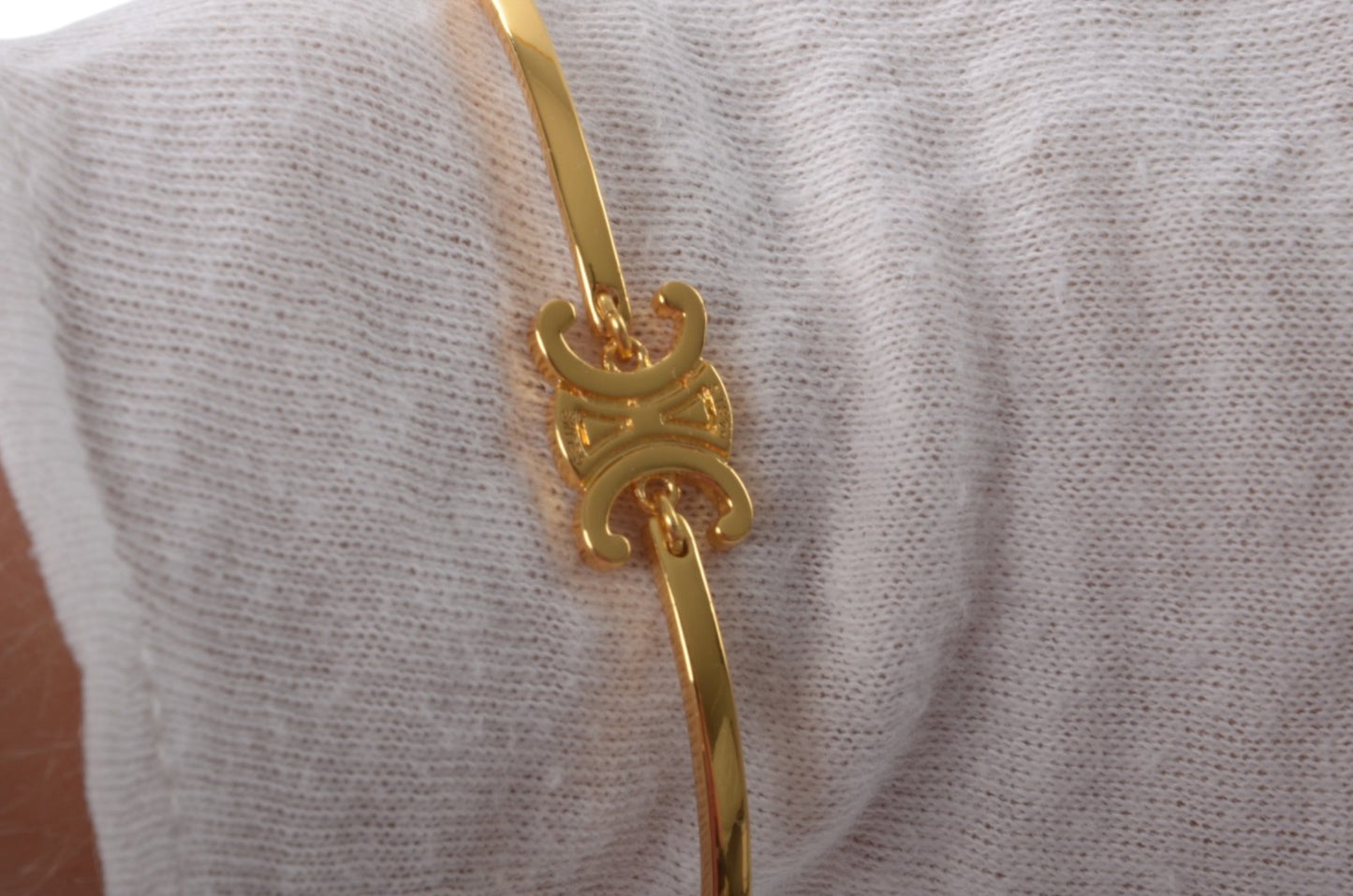 Celine Vintage Triomphe Bracelet Bangle Gold tone Designer Classic Authentic