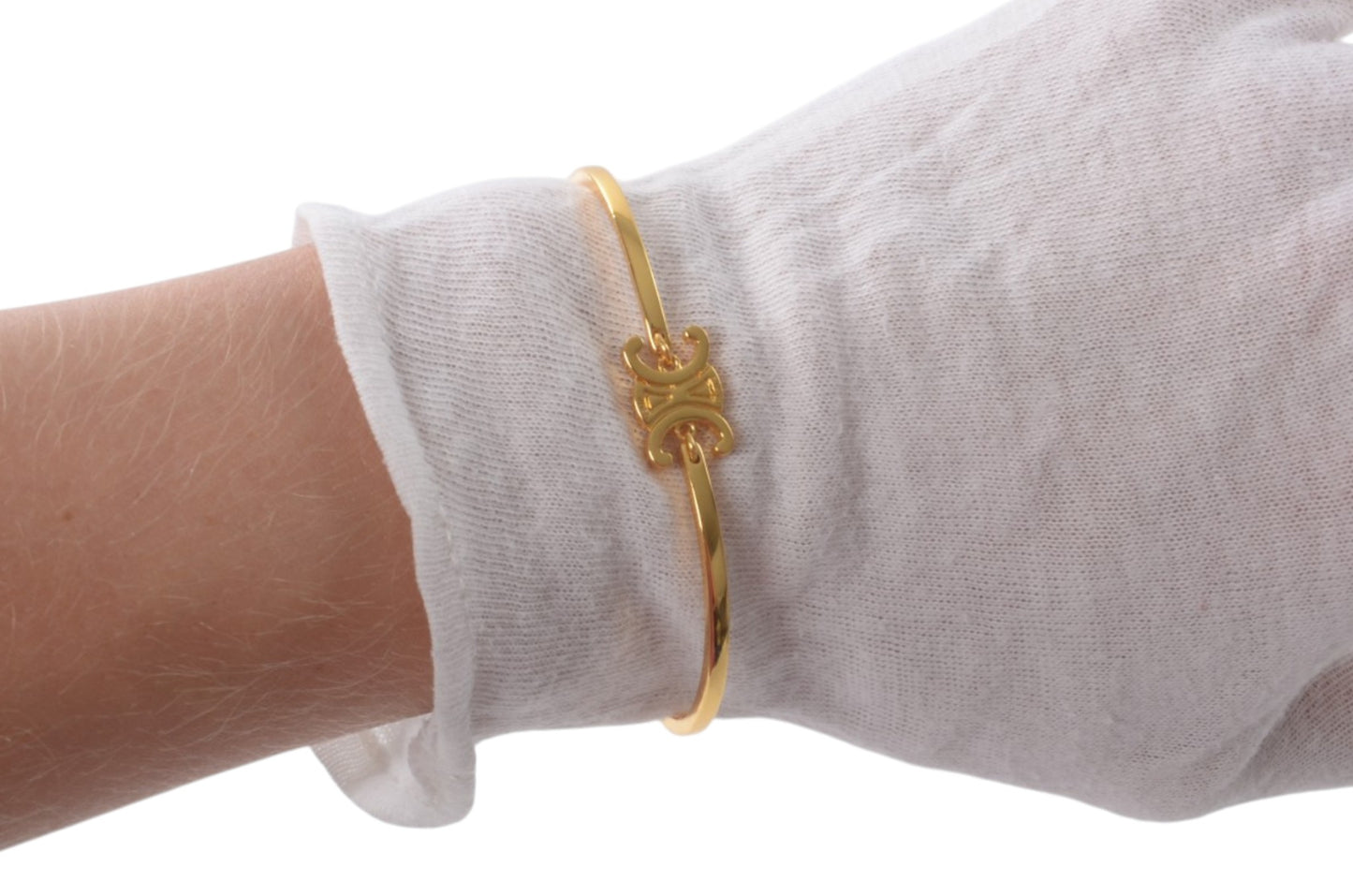 Celine Vintage Triomphe Bracelet Bangle Gold tone Designer Classic Authentic