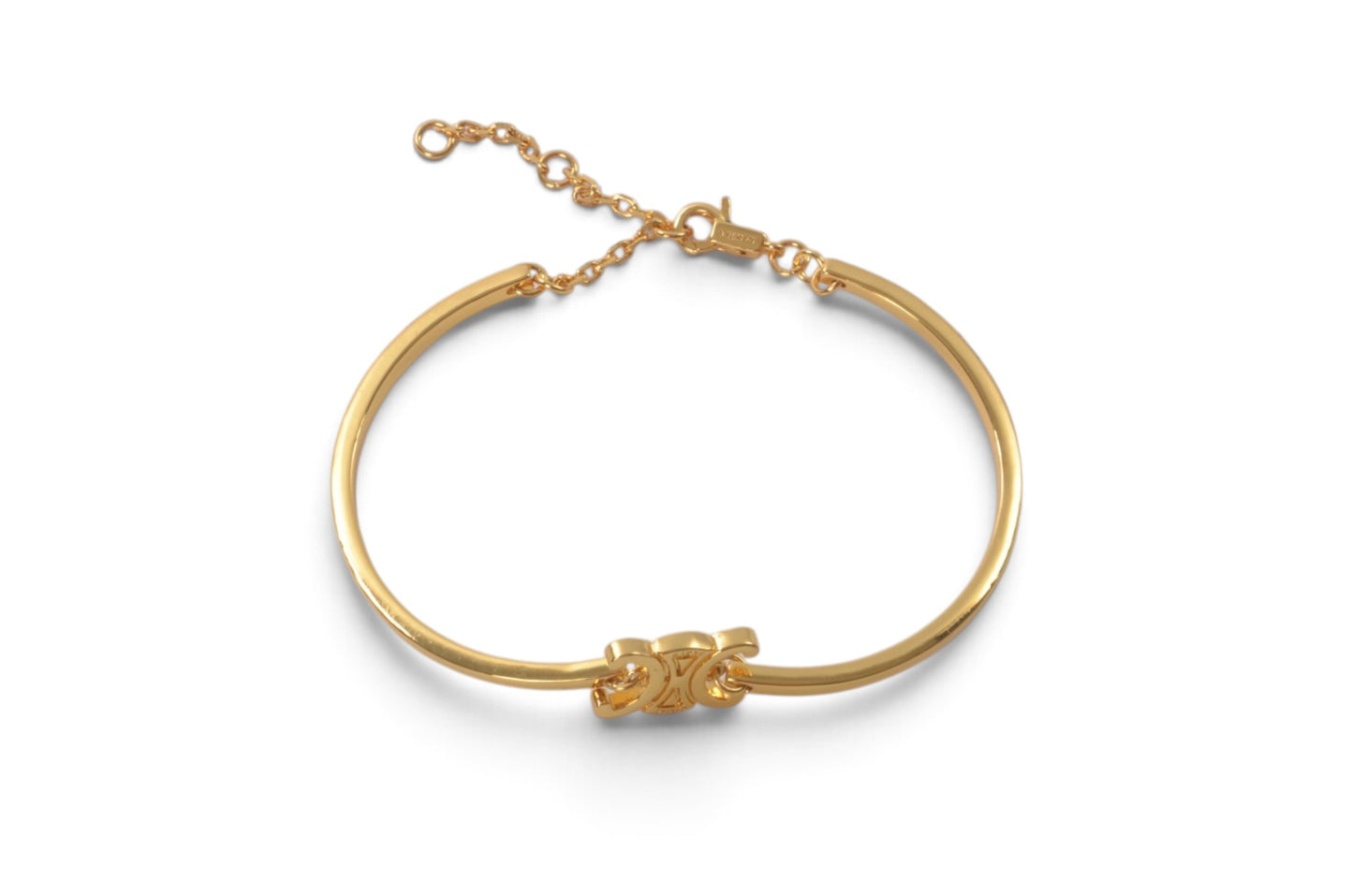 Celine Vintage Triomphe Bracelet Bangle Gold tone Designer Classic Authentic