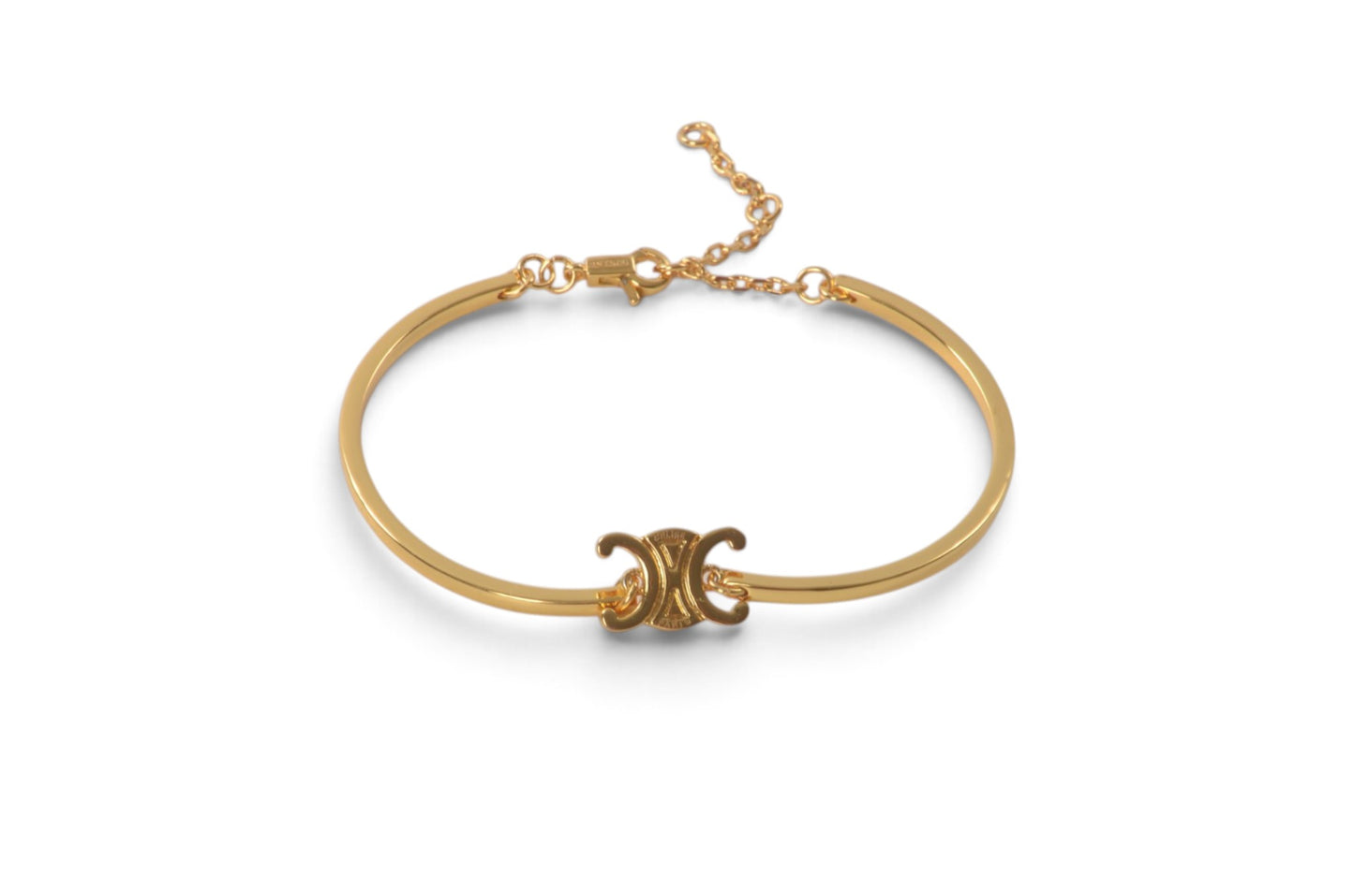 Celine Vintage Triomphe Bracelet Bangle Gold tone Designer Classic Authentic