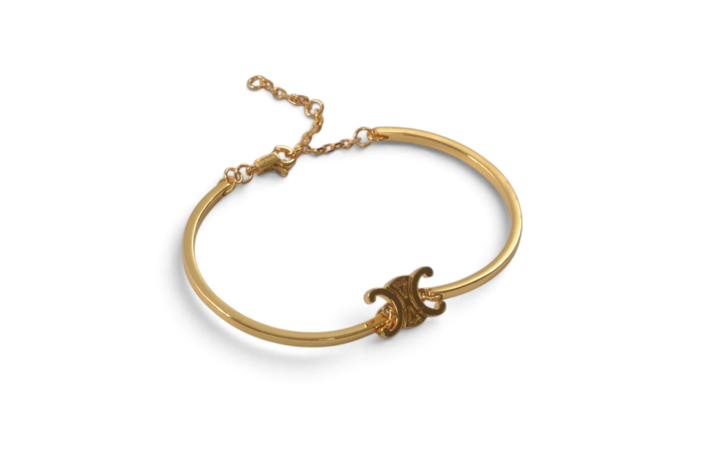 Celine Vintage Triomphe Bracelet Bangle Gold tone Designer Classic Authentic