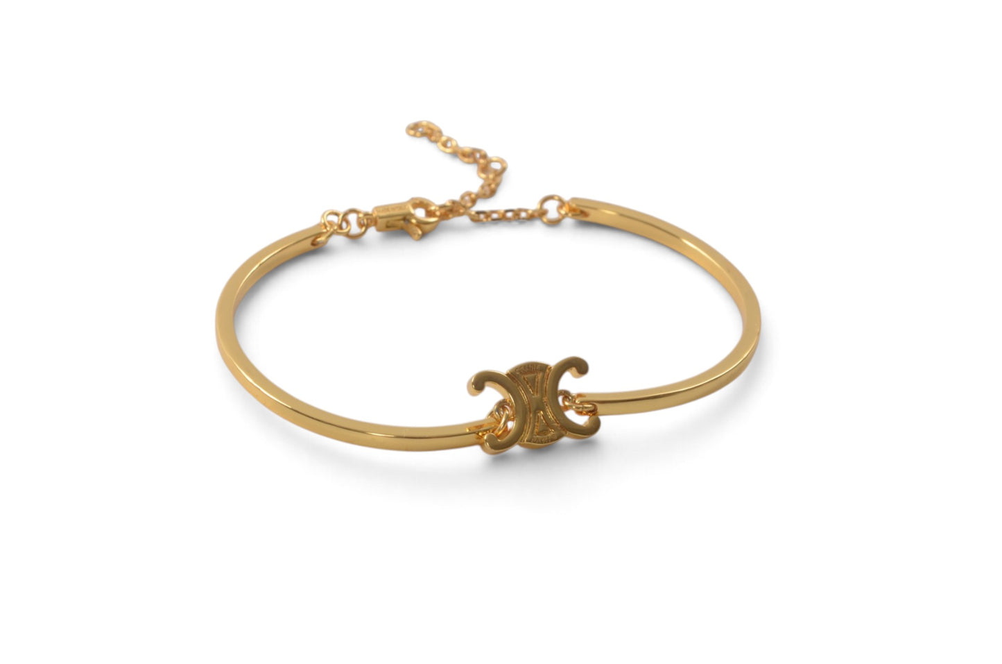 Celine Vintage Triomphe Bracelet Bangle Gold tone Designer Classic Authentic