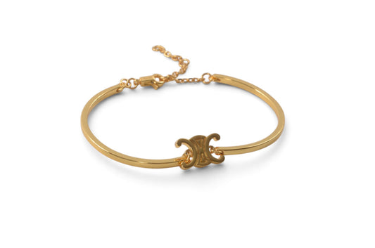 Celine Vintage Triomphe Bracelet Bangle Gold tone Designer Classic Authentic