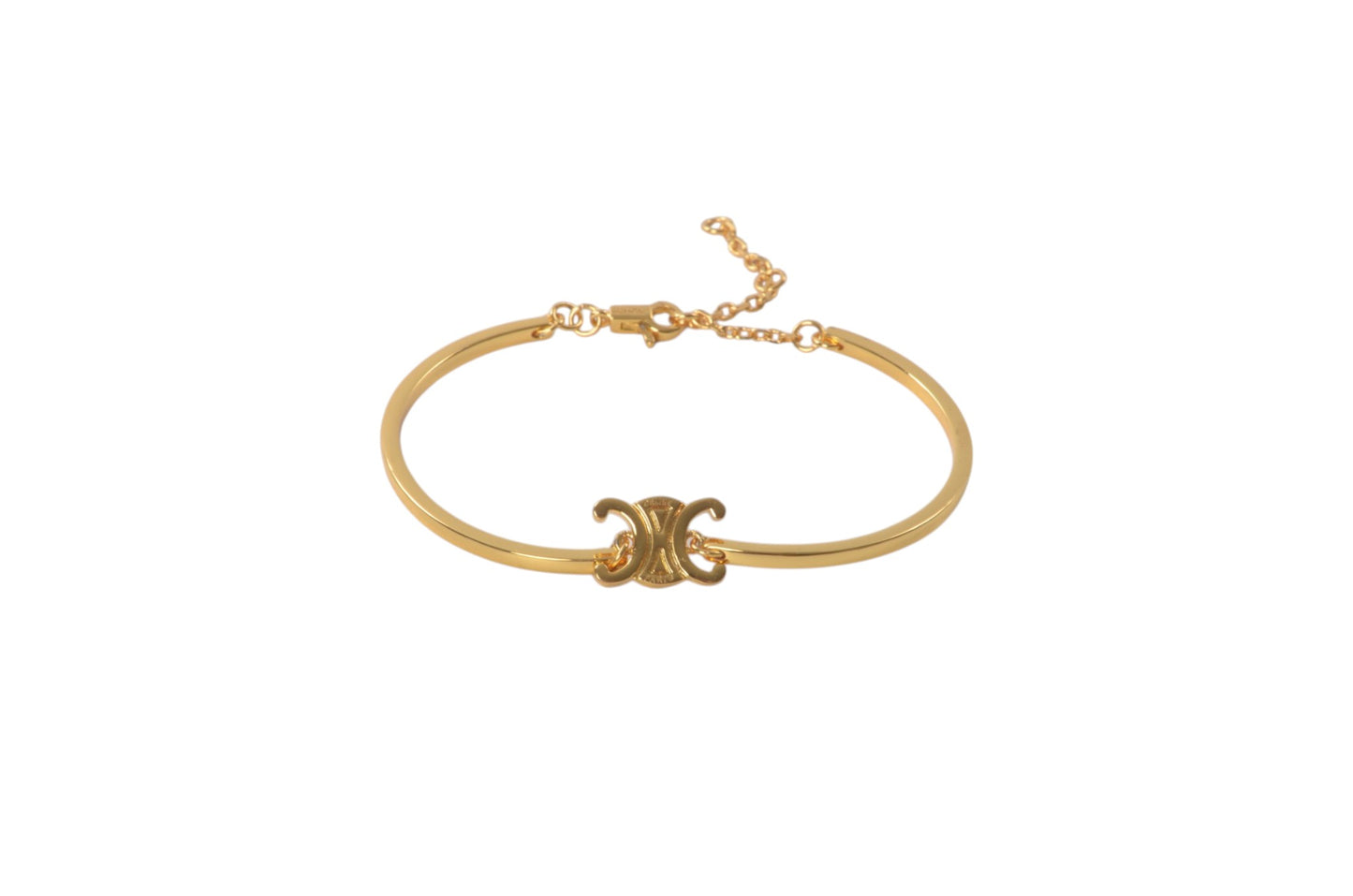Celine Vintage Triomphe Bracelet Bangle Gold tone Designer Classic Authentic