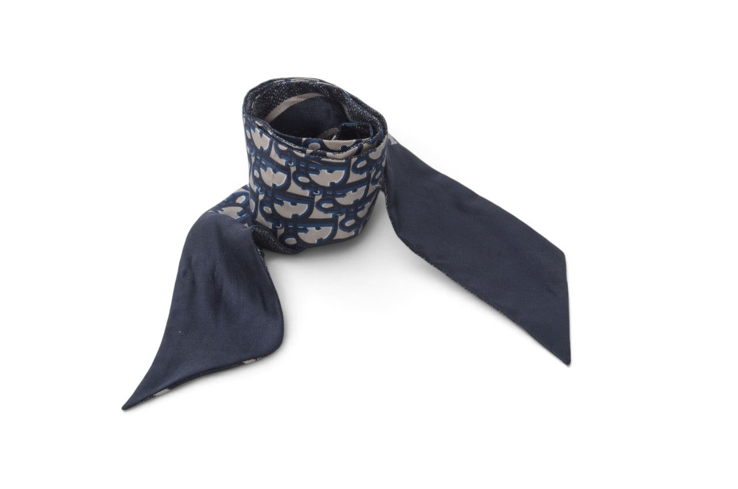Christian Dior Twilly Scarf Monogram Pattern Band Silk Ribbon Multicolor Blue White Designer Classic