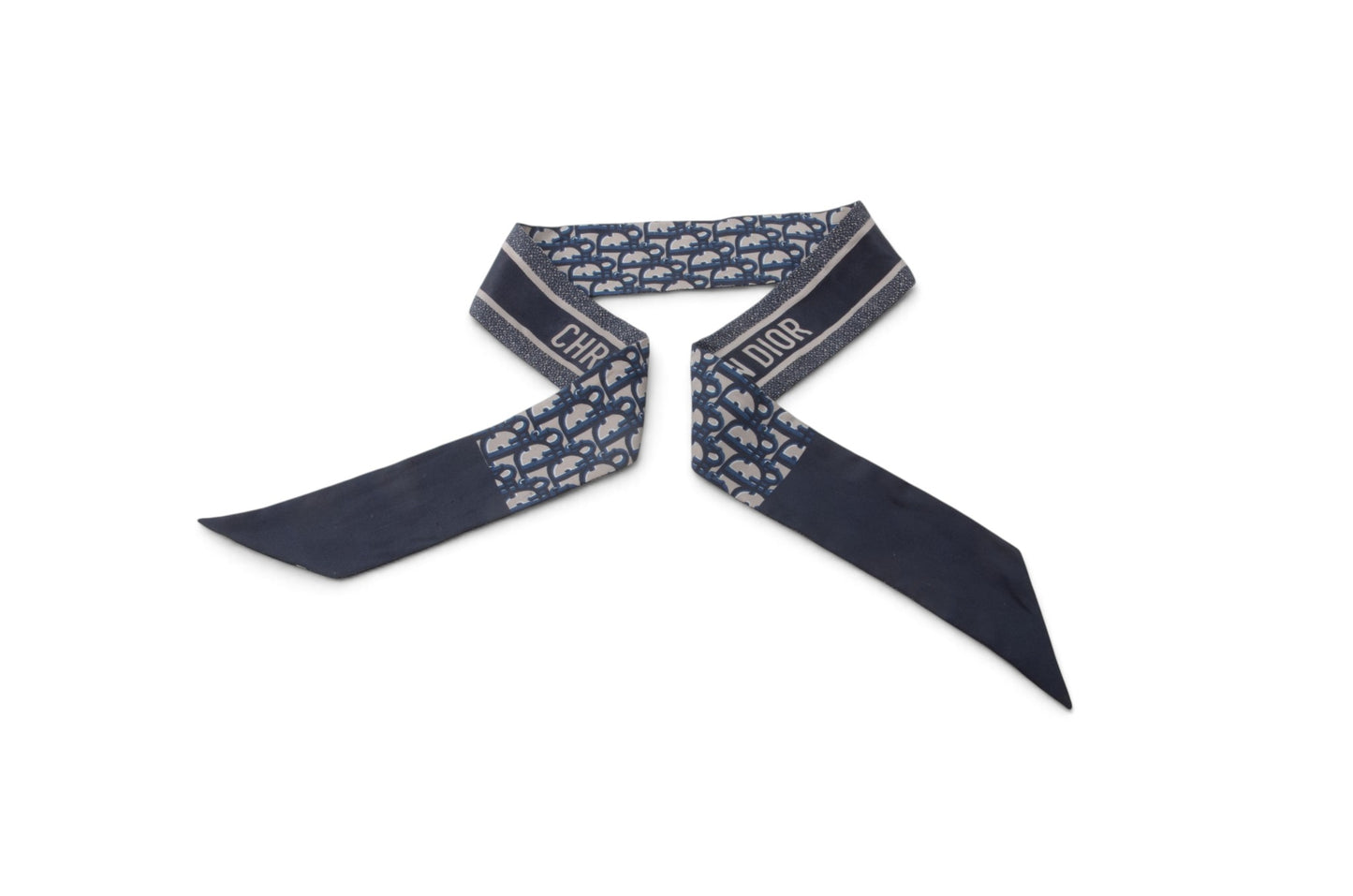 Christian Dior Twilly Scarf Monogram Pattern Band Silk Ribbon Multicolor Blue White Designer Classic