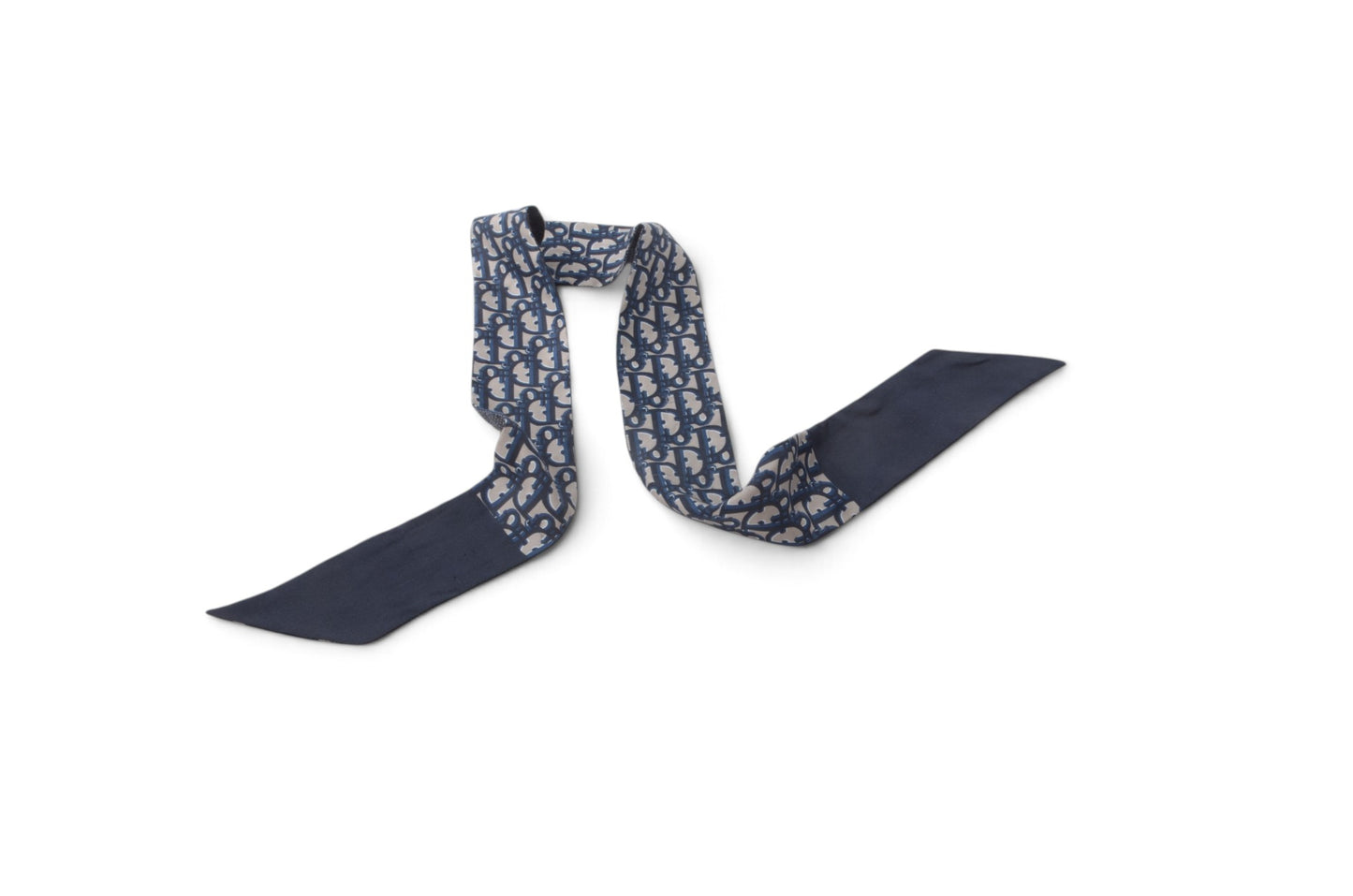 Christian Dior Twilly Scarf Monogram Pattern Band Silk Ribbon Multicolor Blue White Designer Classic