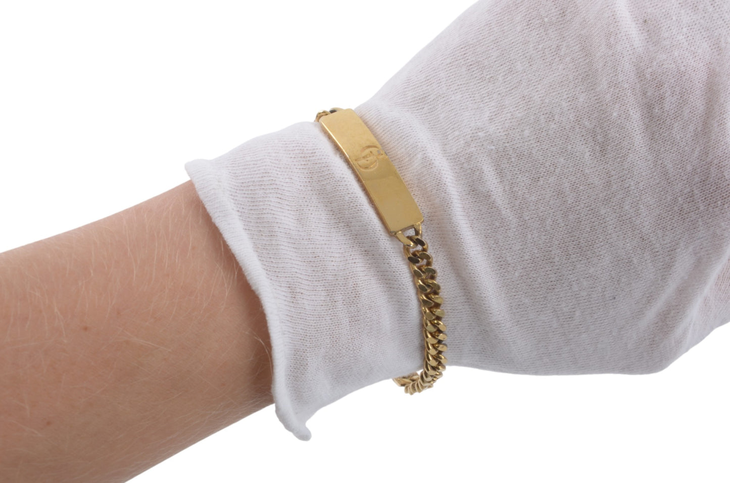 Christian Dior CD Link Logo Bracelet Vintage Gold tone Metal Designer Classic Authentic