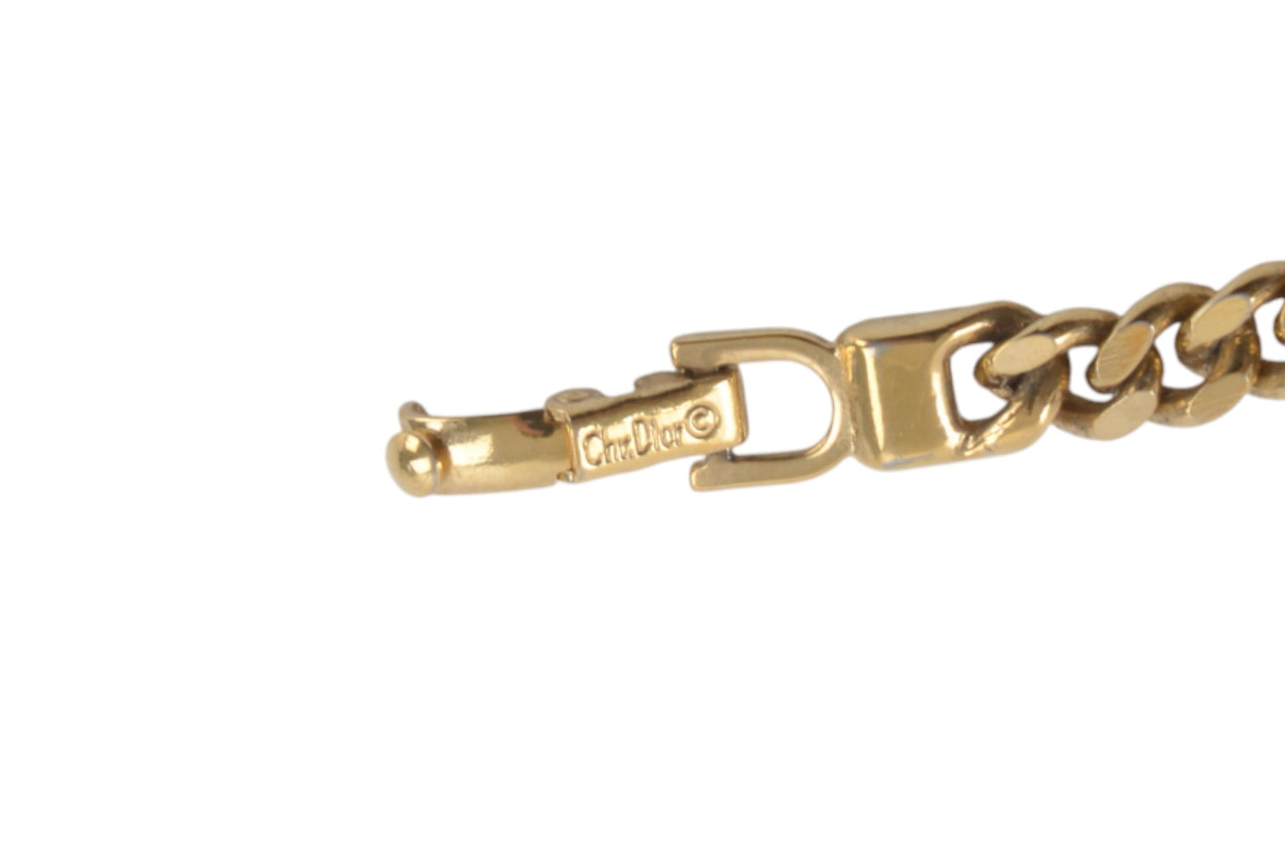 Christian Dior CD Link Logo Bracelet Vintage Gold tone Metal Designer Classic Authentic