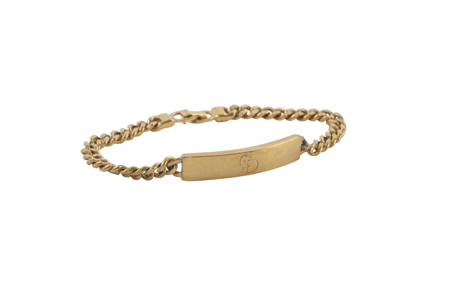 Christian Dior CD Link Logo Bracelet Vintage Gold tone Metal Designer Classic Authentic