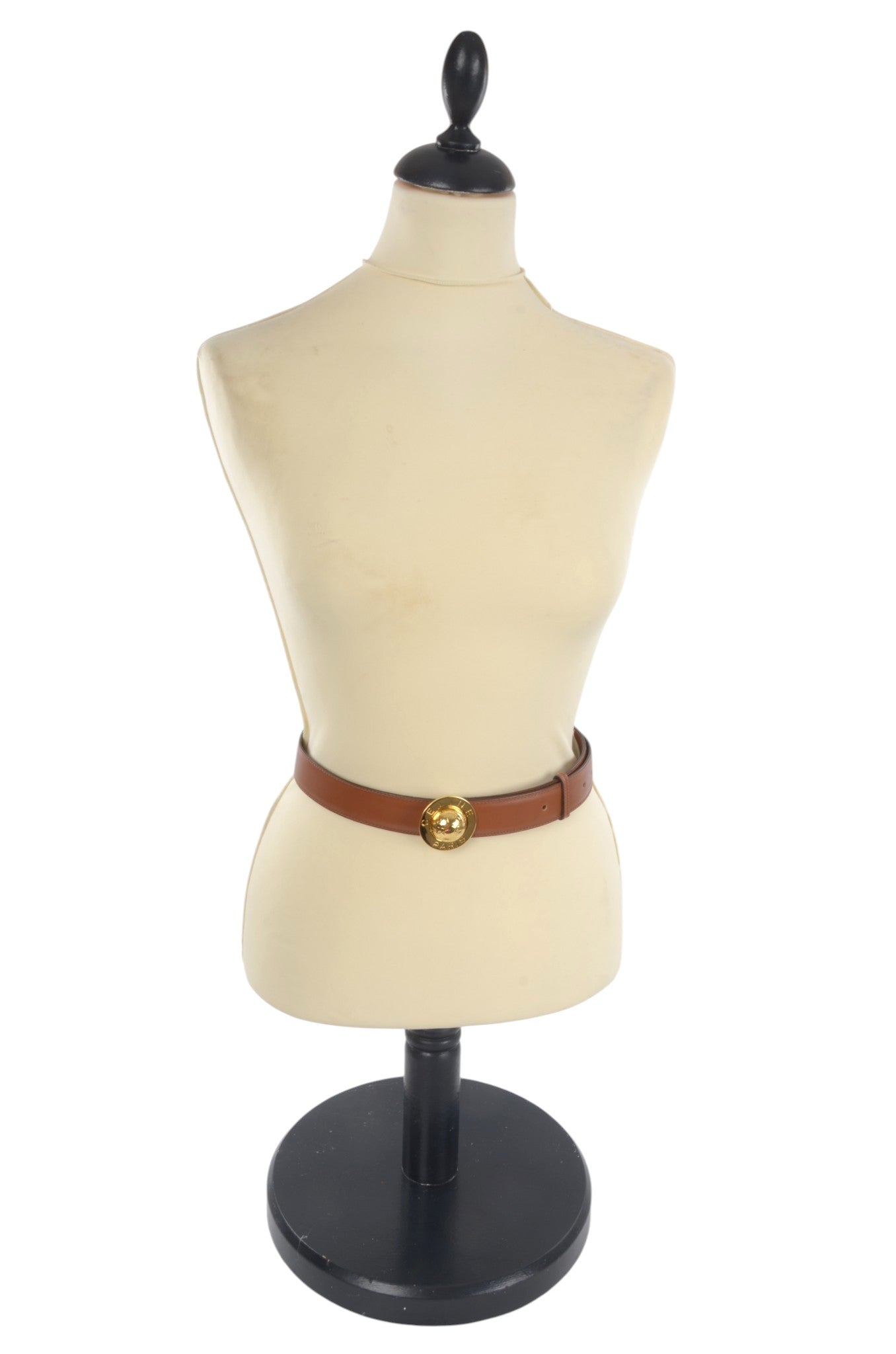 Celine Vintage Leather Belt Circle Star Ball Hardware Women's Brown Gold Buckle Designer Classic