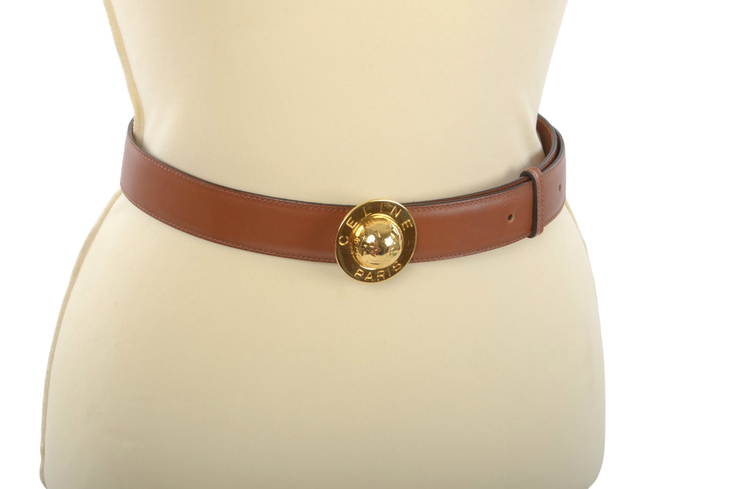 Celine Vintage Leather Belt Circle Star Ball Hardware Women's Brown Gold Buckle Designer Classic