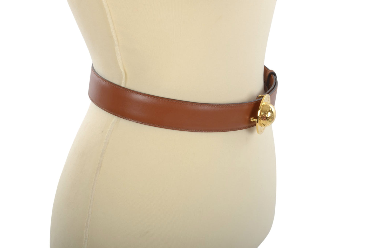 Celine Vintage Leather Belt Circle Star Ball Hardware Women's Brown Gold Buckle Designer Classic
