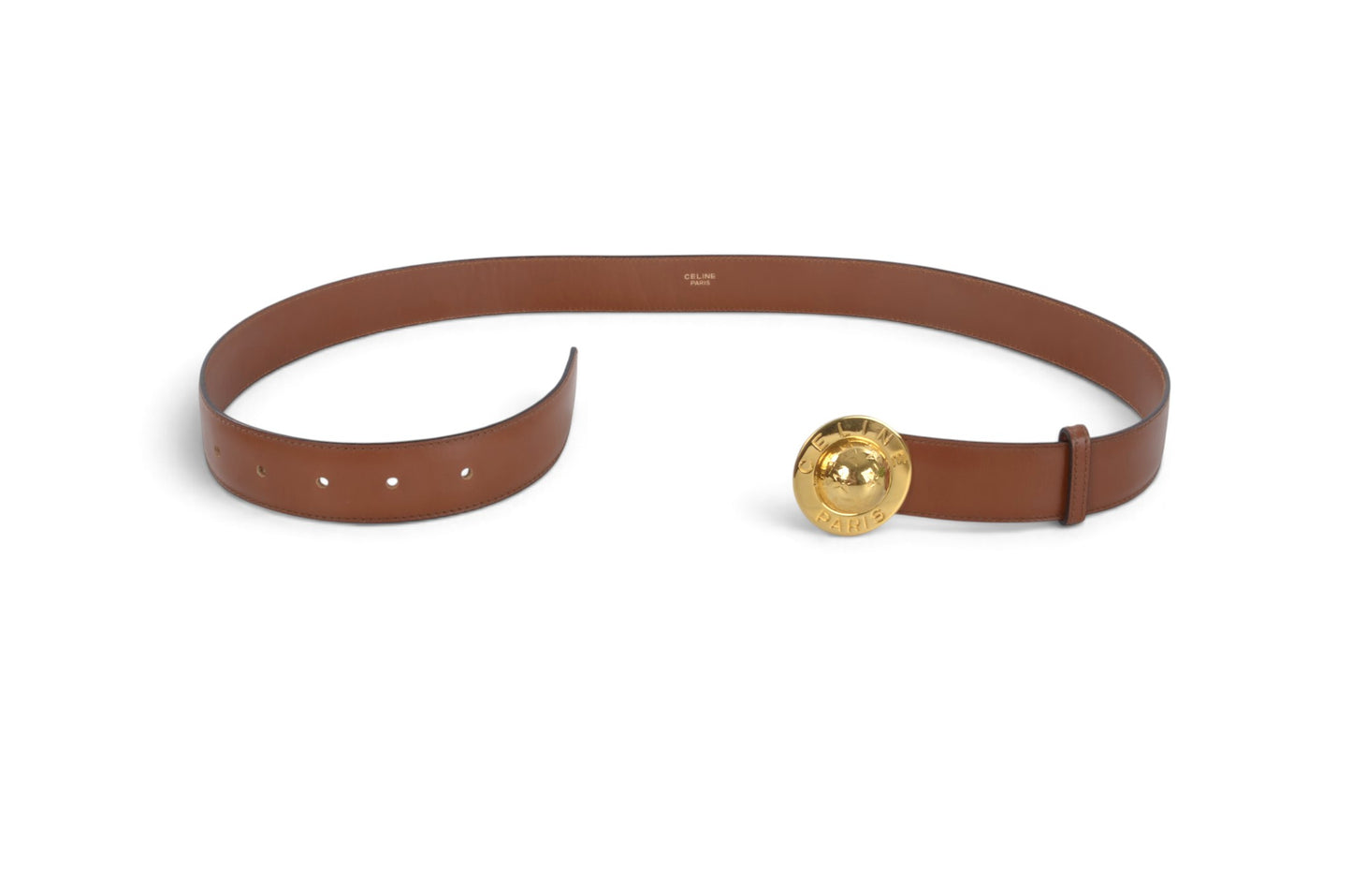 Celine Vintage Leather Belt Circle Star Ball Hardware Women's Brown Gold Buckle Designer Classic