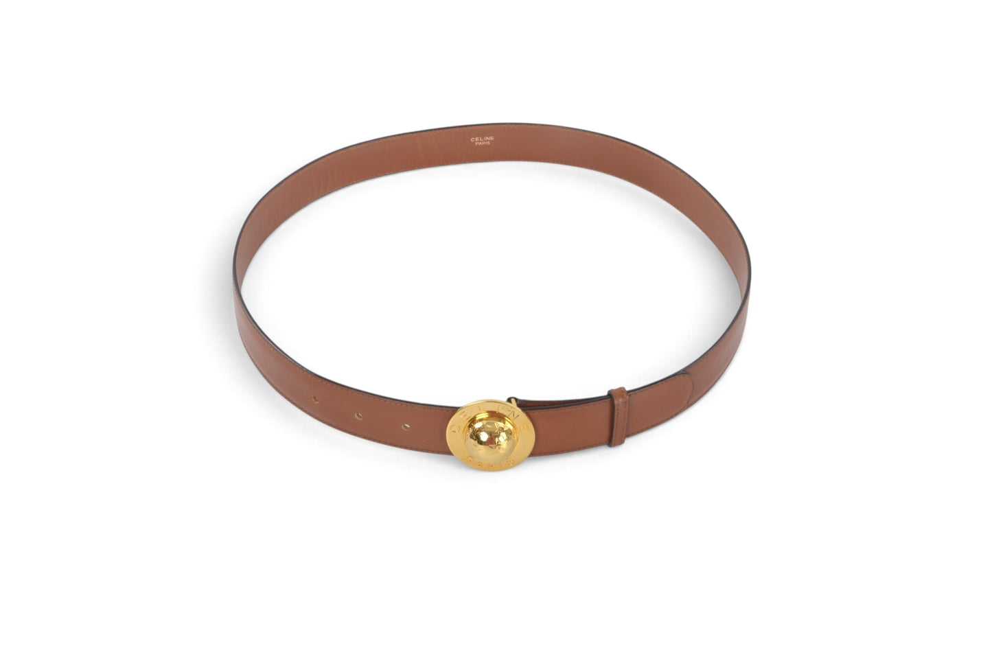 Celine Vintage Leather Belt Circle Star Ball Hardware Women's Brown Gold Buckle Designer Classic