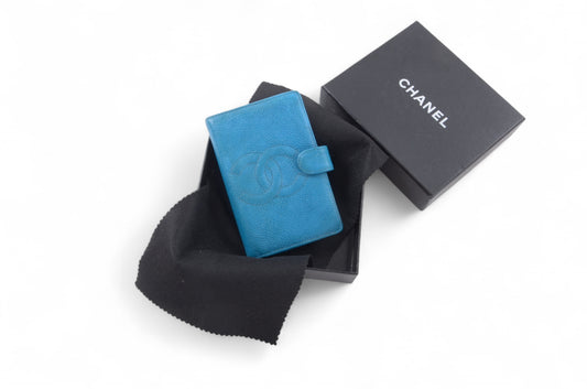 Chanel Blue Caviar Leather 5-hole Agenda Calendar Filofax CC Coco Vintage