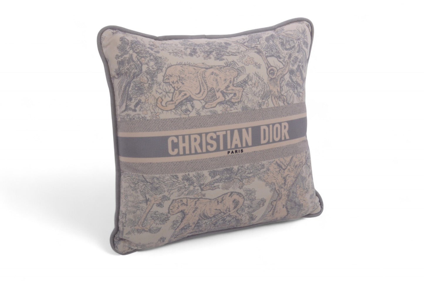 Christian Dior Small Square Pillow Toile de Jouy Gray Cushion Pillowcase Designer Classic
