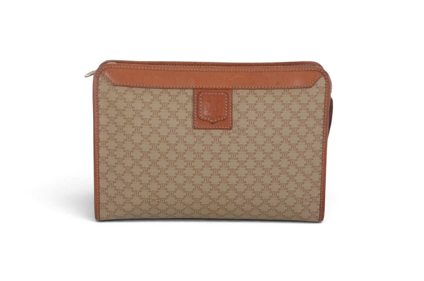 Celine Vintage Triomphe Clutch Bag Evening Bag Pouch Make Up Vanity Toiletry Monogram Canvas Designer Classic