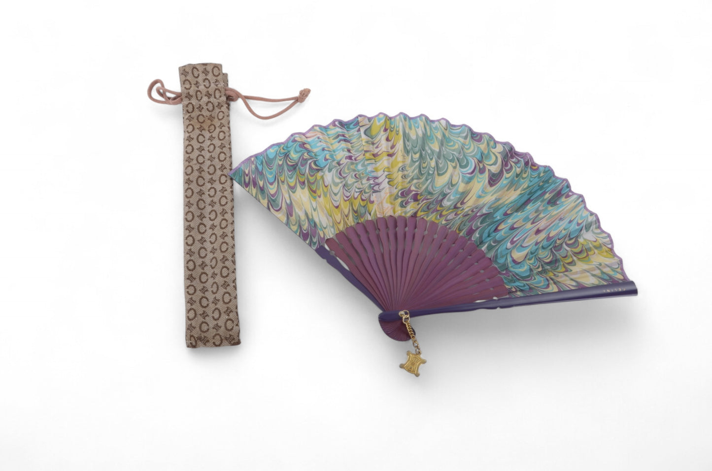 Celine Folding Hand Handheld Fan Vintage Macadam Charm Women's Purple Multicolor