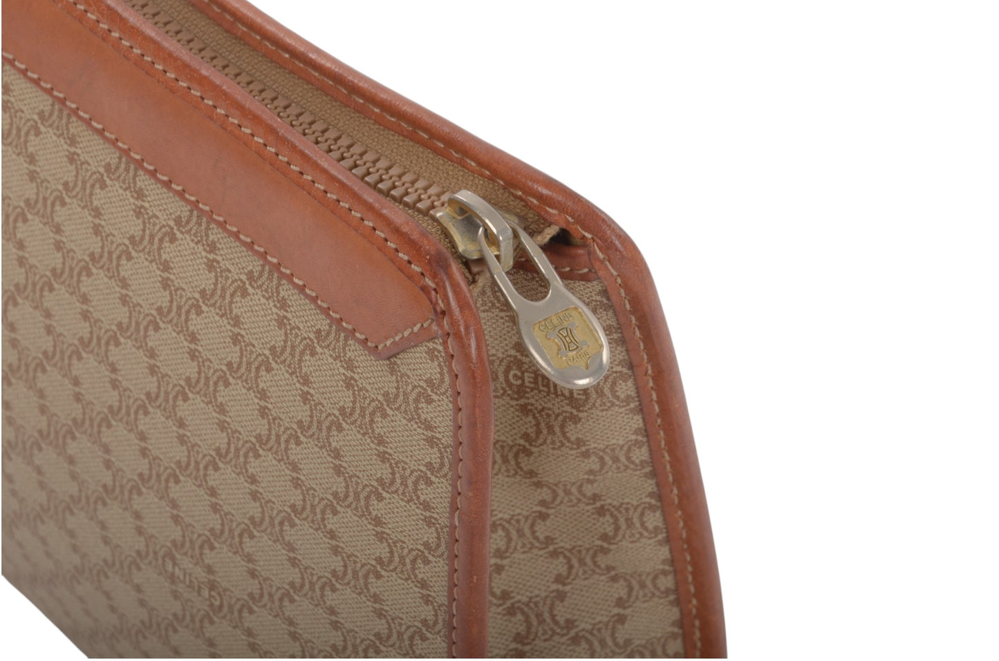 Celine Vintage Triomphe Clutch Bag Evening Bag Pouch Make Up Vanity Toiletry Monogram Canvas Designer Classic
