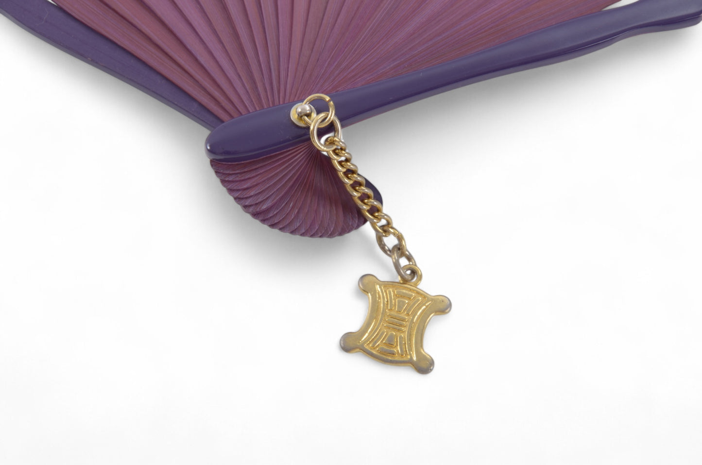 Celine Folding Hand Handheld Fan Vintage Macadam Charm Women's Purple Multicolor
