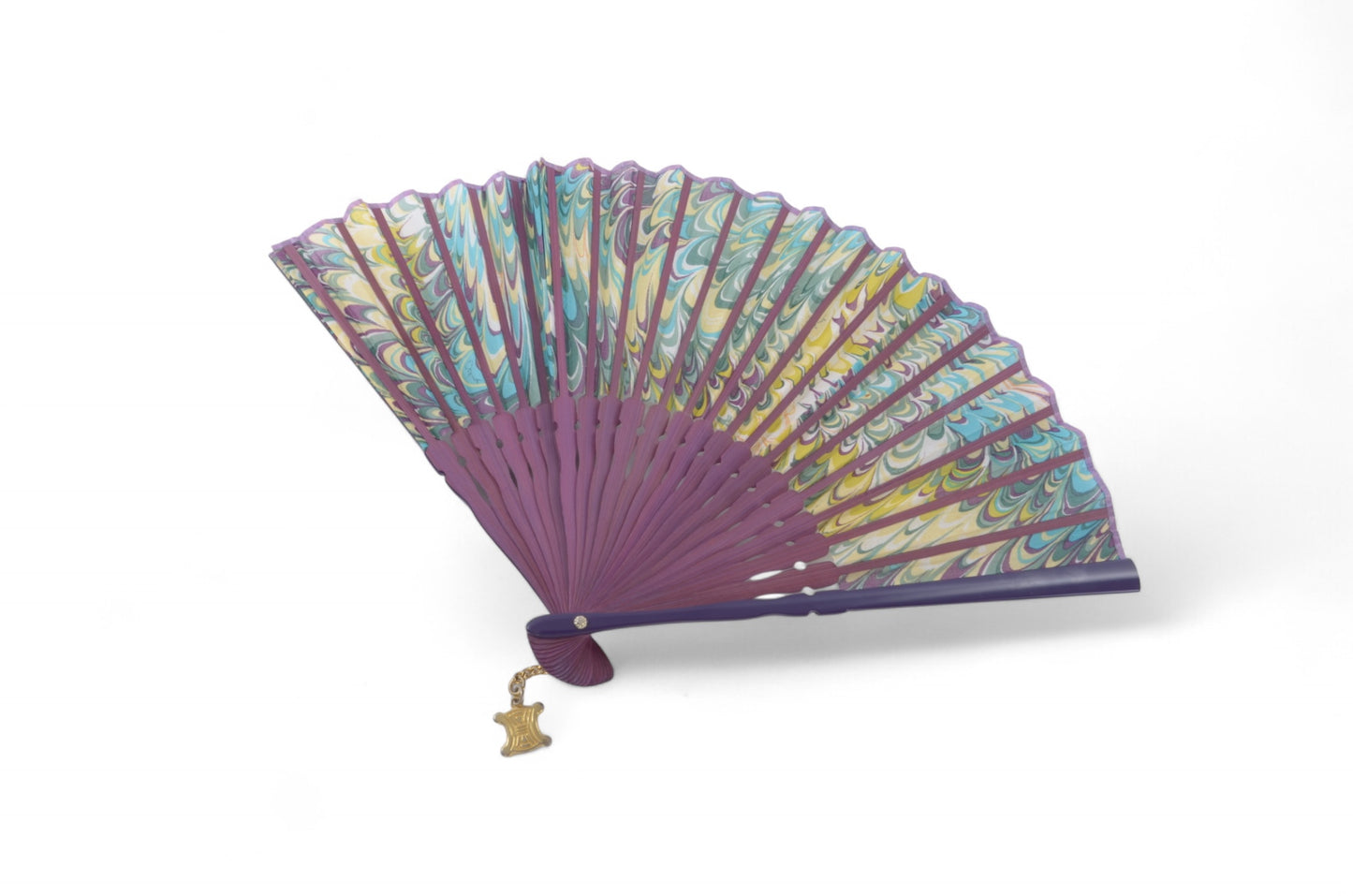 Celine Folding Hand Handheld Fan Vintage Macadam Charm Women's Purple Multicolor