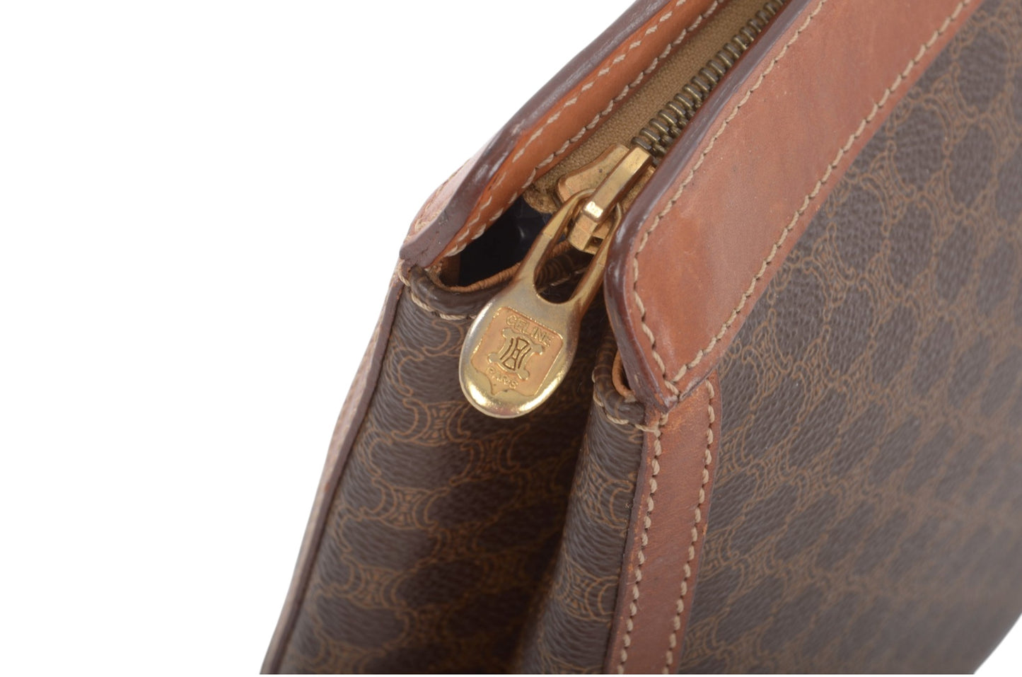 Celine Vintage Triomphe Clutch Bag Evening Bag Pouch Make Up Vanity Toiletry Monogram Canvas Designer Classic