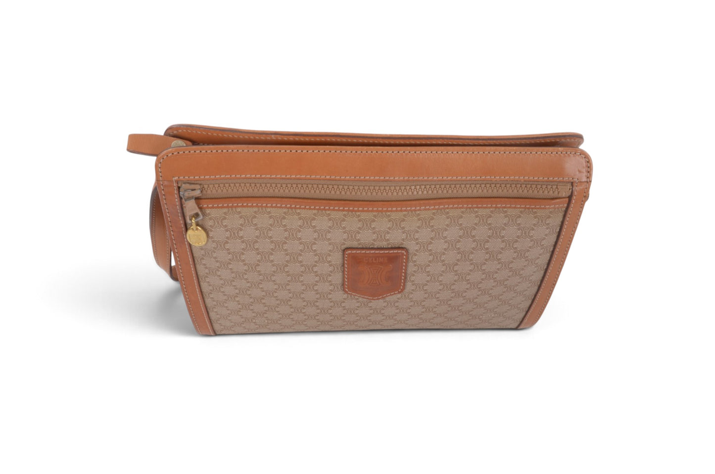 Celine Vintage Triomphe Clutch Bag Evening Bag Pouch Make Up Vanity Toiletry Monogram Canvas Designer Classic