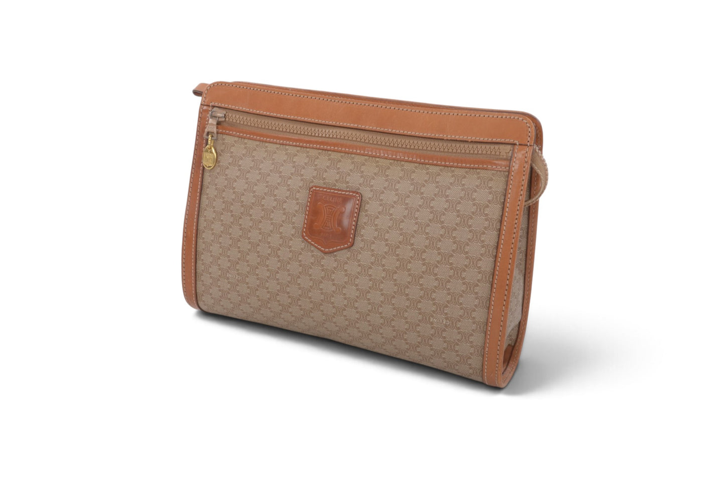 Celine Vintage Triomphe Clutch Bag Evening Bag Pouch Make Up Vanity Toiletry Monogram Canvas Designer Classic