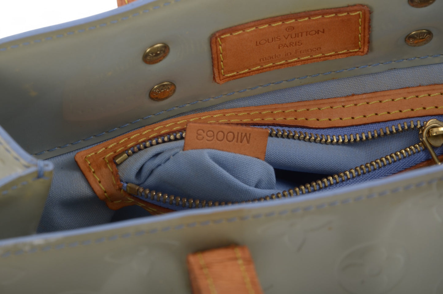 Louis Vuitton Vernis Reade PM Bag Handbag Vintage Patent Leather Mini Tote Monogram Blue Designer Classic Authentic