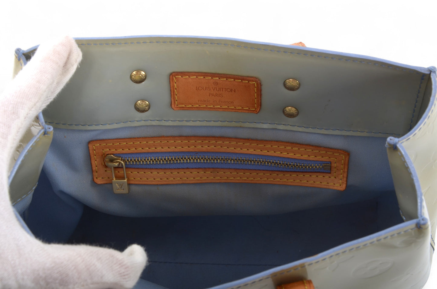 Louis Vuitton Vernis Reade PM Bag Handbag Vintage Patent Leather Mini Tote Monogram Blue Designer Classic Authentic