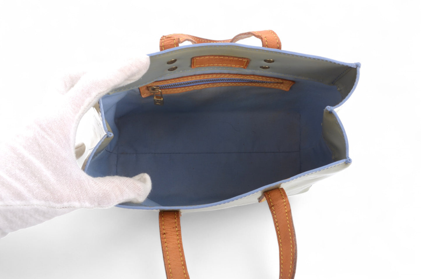 Louis Vuitton Vernis Reade PM Bag Handbag Vintage Patent Leather Mini Tote Monogram Blue Designer Classic Authentic