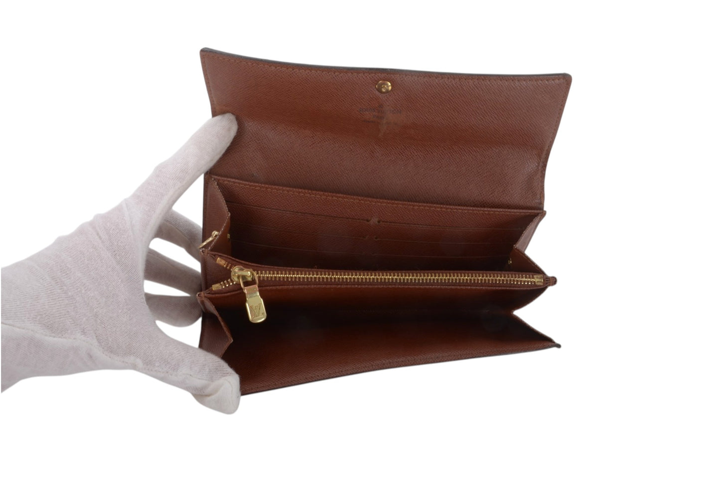 Louis Vuitton Sarah Monogram Wallet Vintage Leather Canvas Brown Crossbody Bag