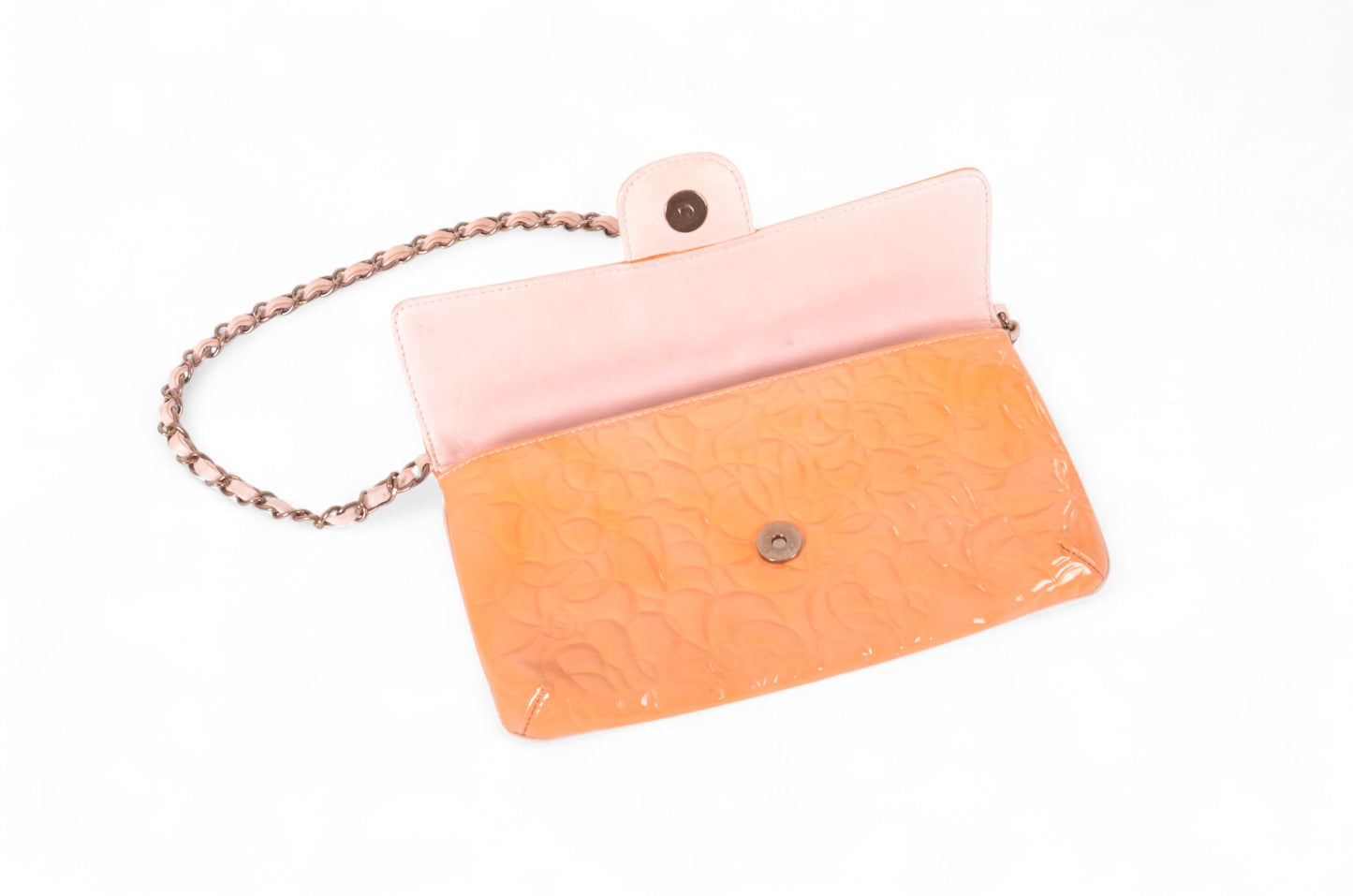 Chanel Chain Shoulder Camellia Coco Enamel Bag Hand Bag Orange Flower Patent Leather Flap Bag