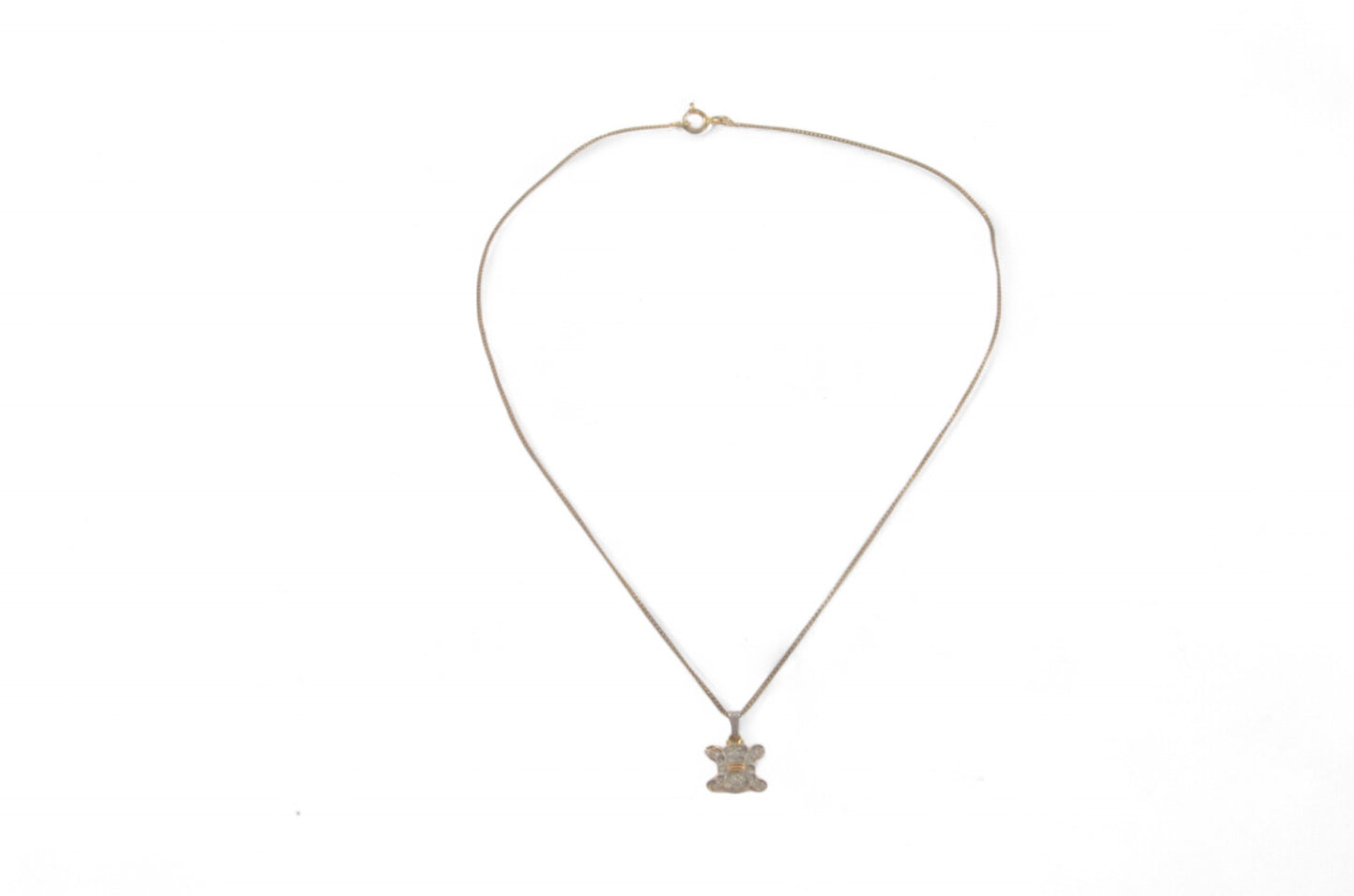 Celine Vintage Triomphe Rhinestone Necklace Gold Colored Metal Chain Charm