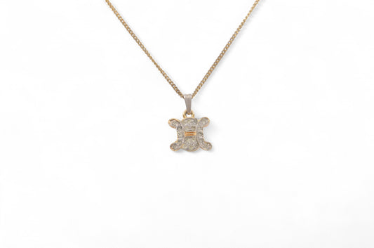 Celine Vintage Triomphe Rhinestone Necklace Gold Colored Metal Chain Charm