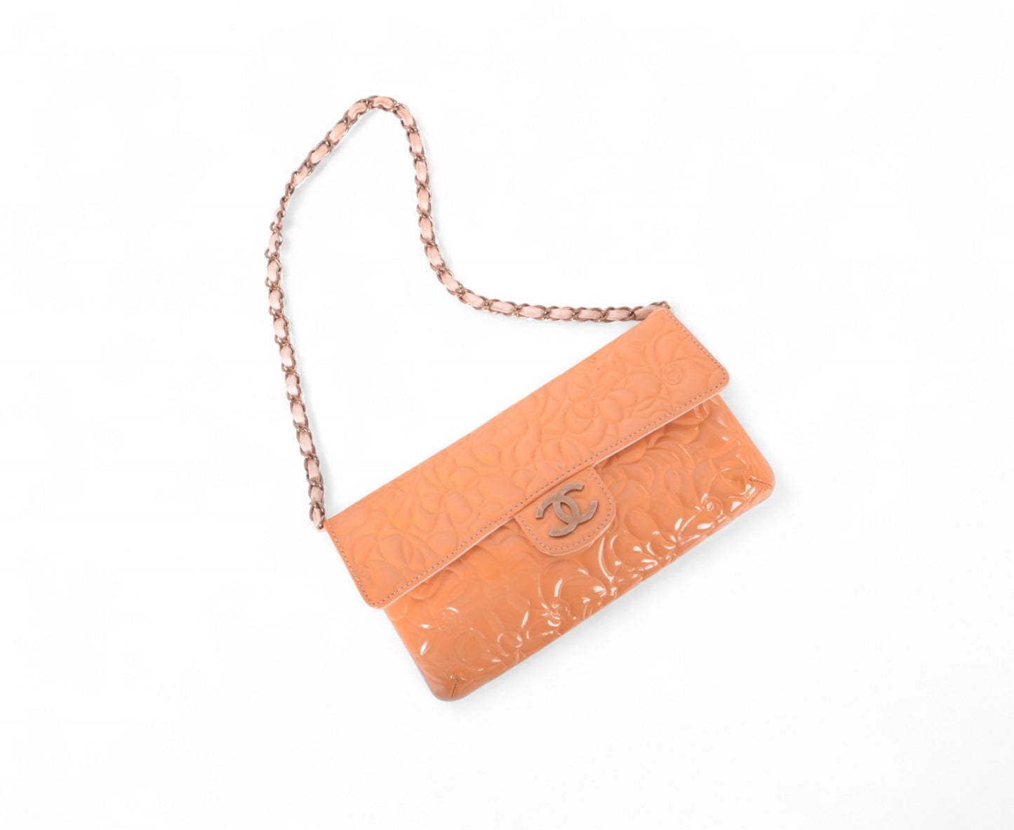 Chanel Chain Shoulder Camellia Coco Enamel Bag Hand Bag Orange Flower Patent Leather Flap Bag