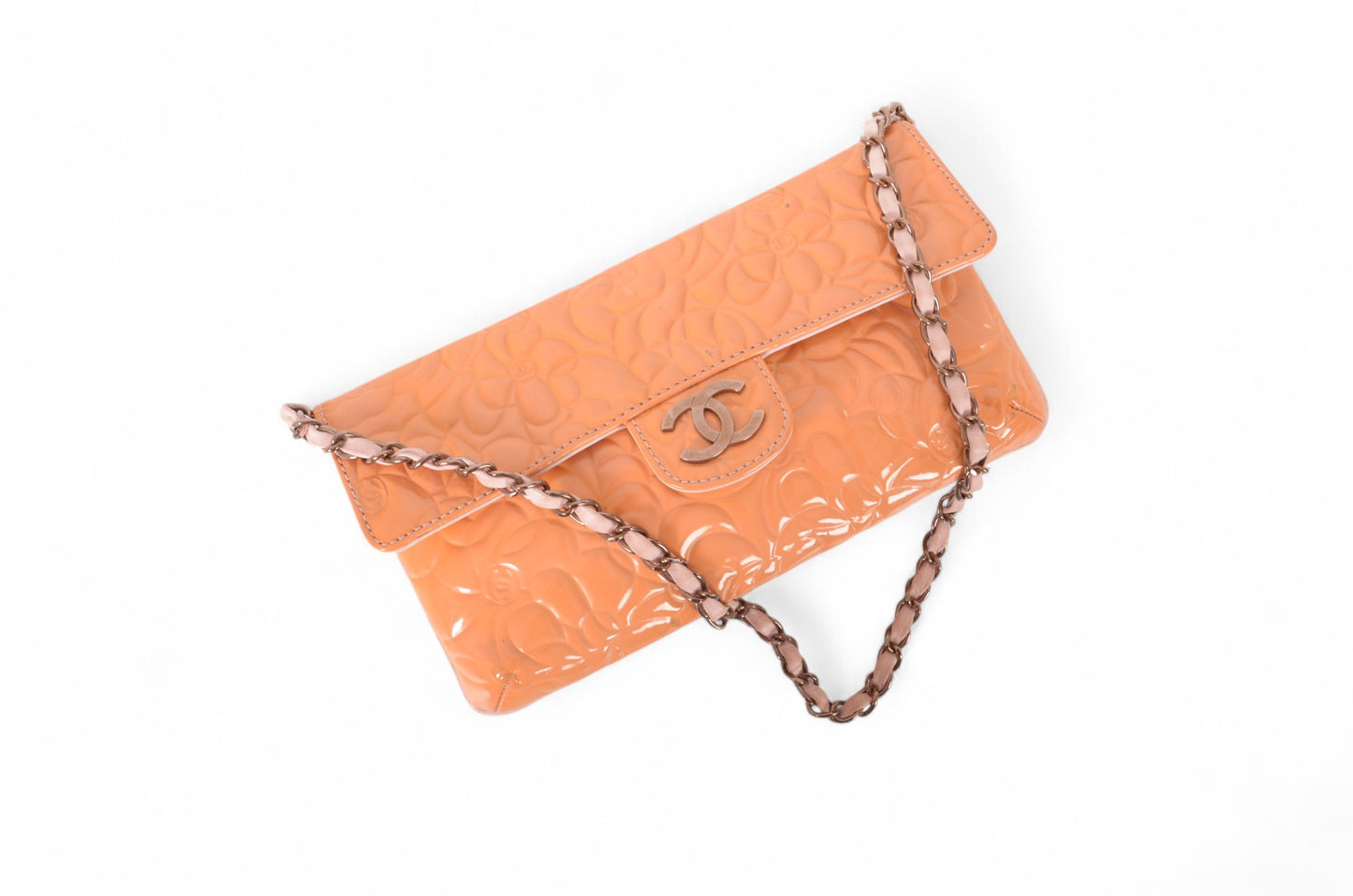 Chanel Chain Shoulder Camellia Coco Enamel Bag Hand Bag Orange Flower Patent Leather Flap Bag