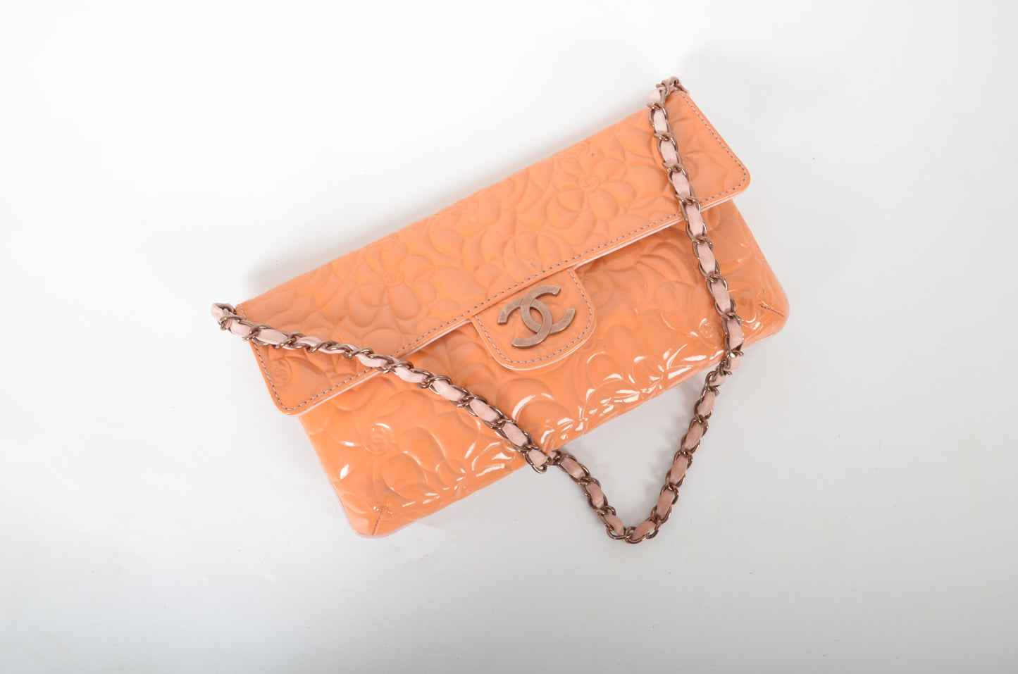 Chanel Chain Shoulder Camellia Coco Enamel Bag Hand Bag Orange Flower Patent Leather Flap Bag