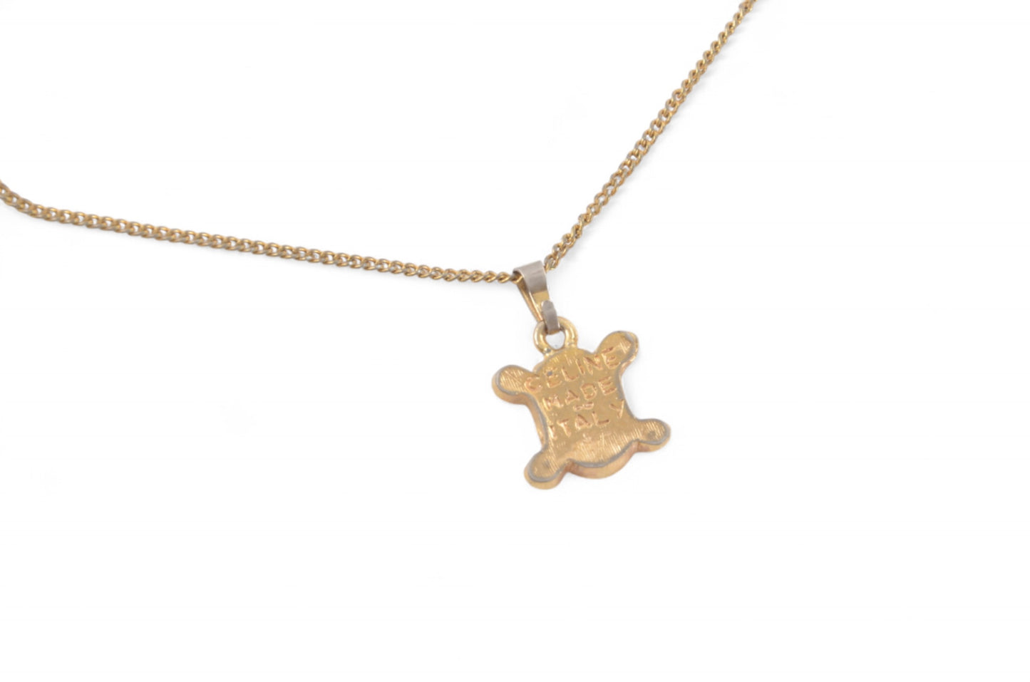 Celine Vintage Triomphe Rhinestone Necklace Gold Colored Metal Chain Charm