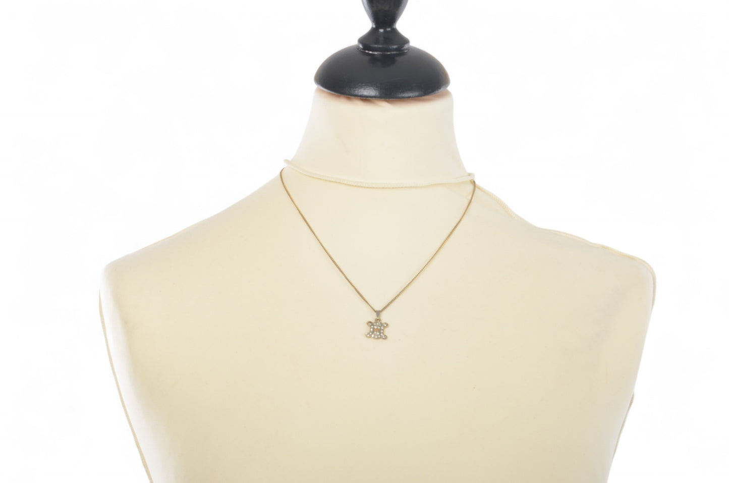 Celine Vintage Triomphe Rhinestone Necklace Gold Colored Metal Chain Charm