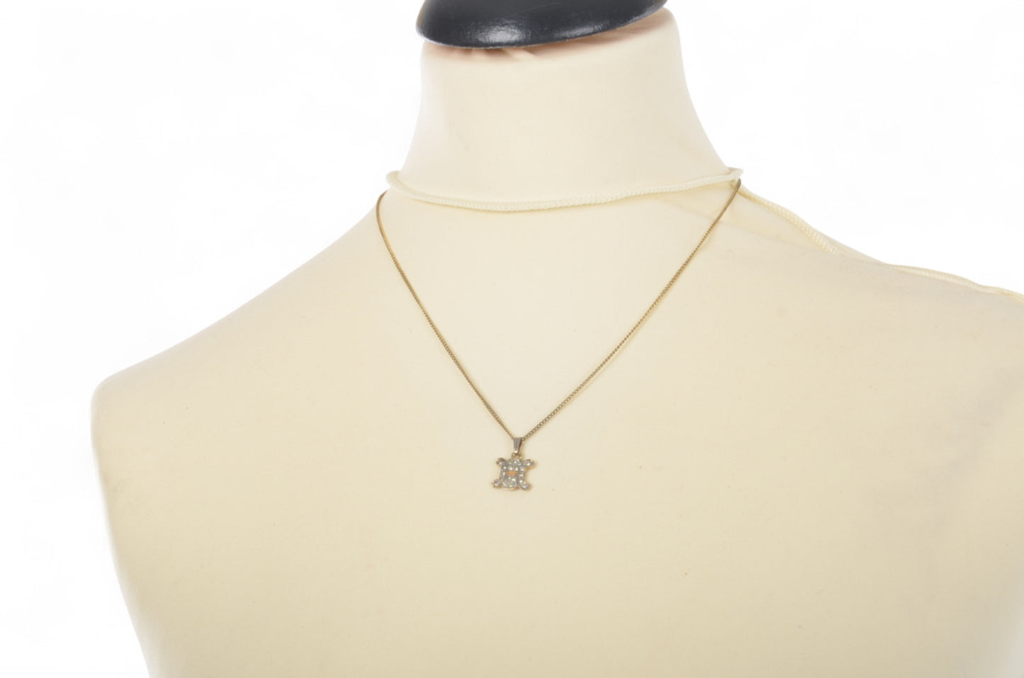 Celine Vintage Triomphe Rhinestone Necklace Gold Colored Metal Chain Charm