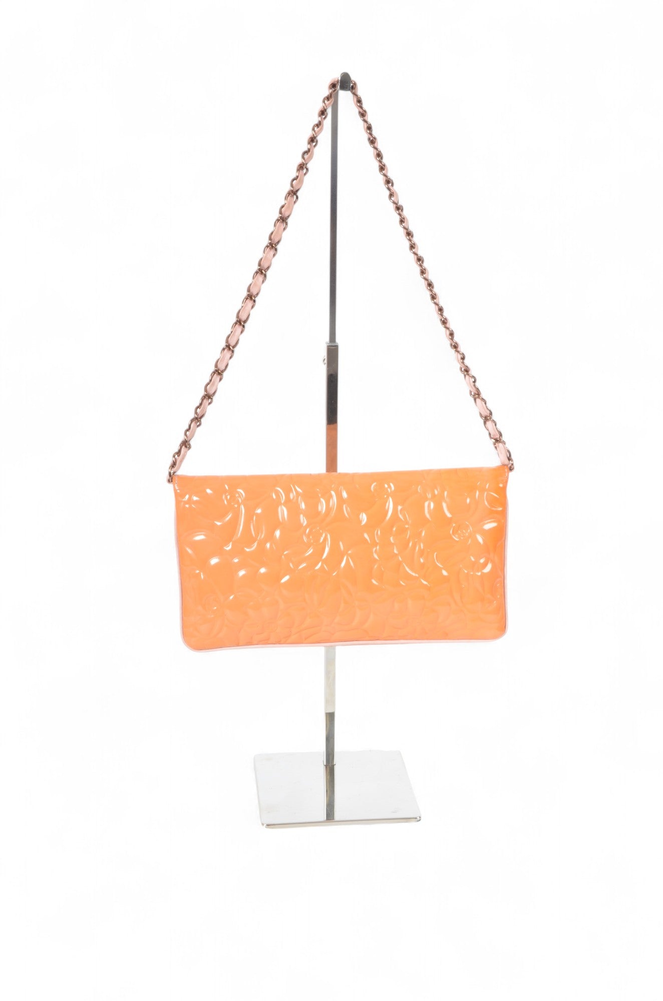 Chanel Chain Shoulder Camellia Coco Enamel Bag Hand Bag Orange Flower Patent Leather Flap Bag