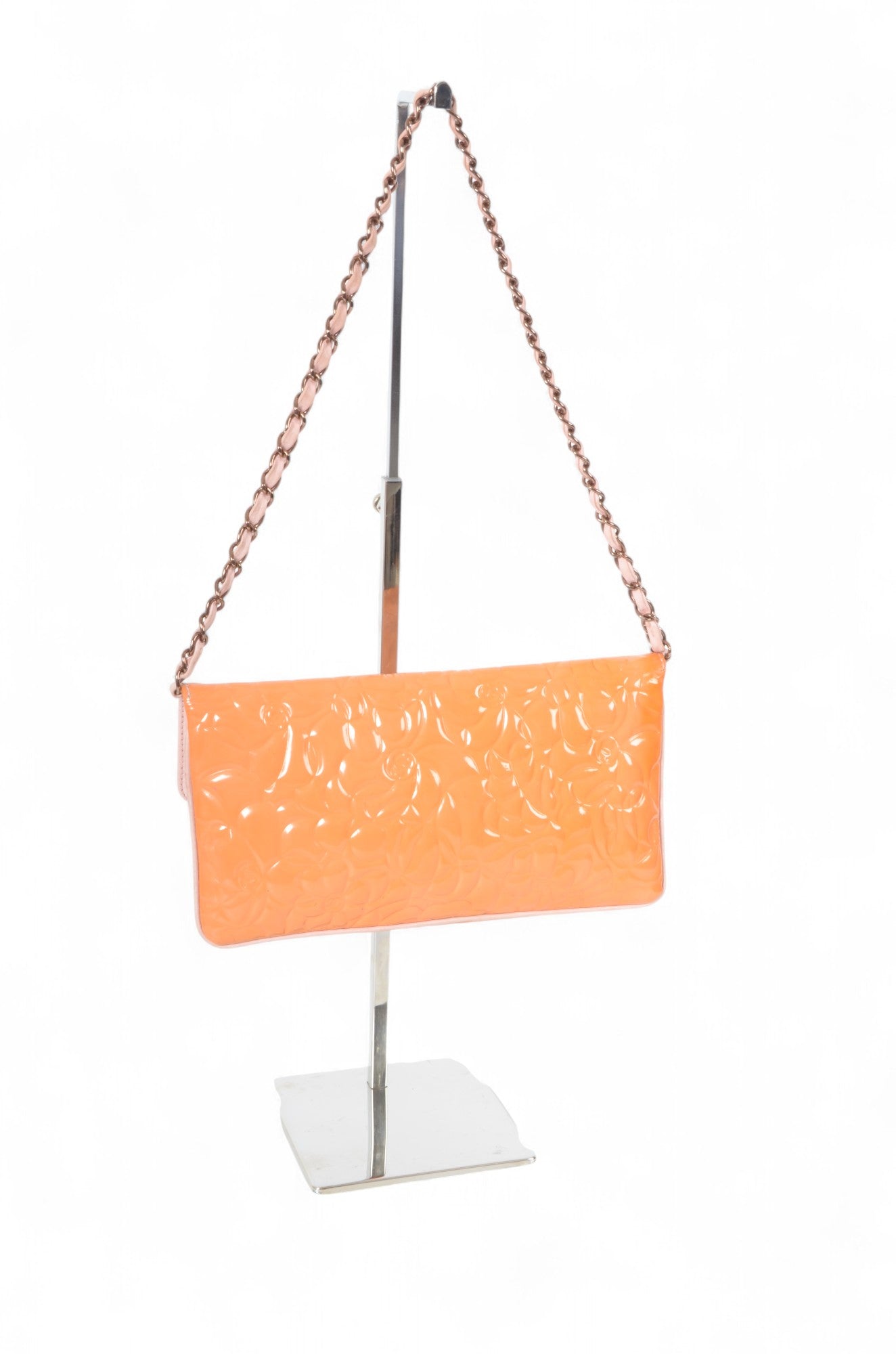 Chanel Chain Shoulder Camellia Coco Enamel Bag Hand Bag Orange Flower Patent Leather Flap Bag