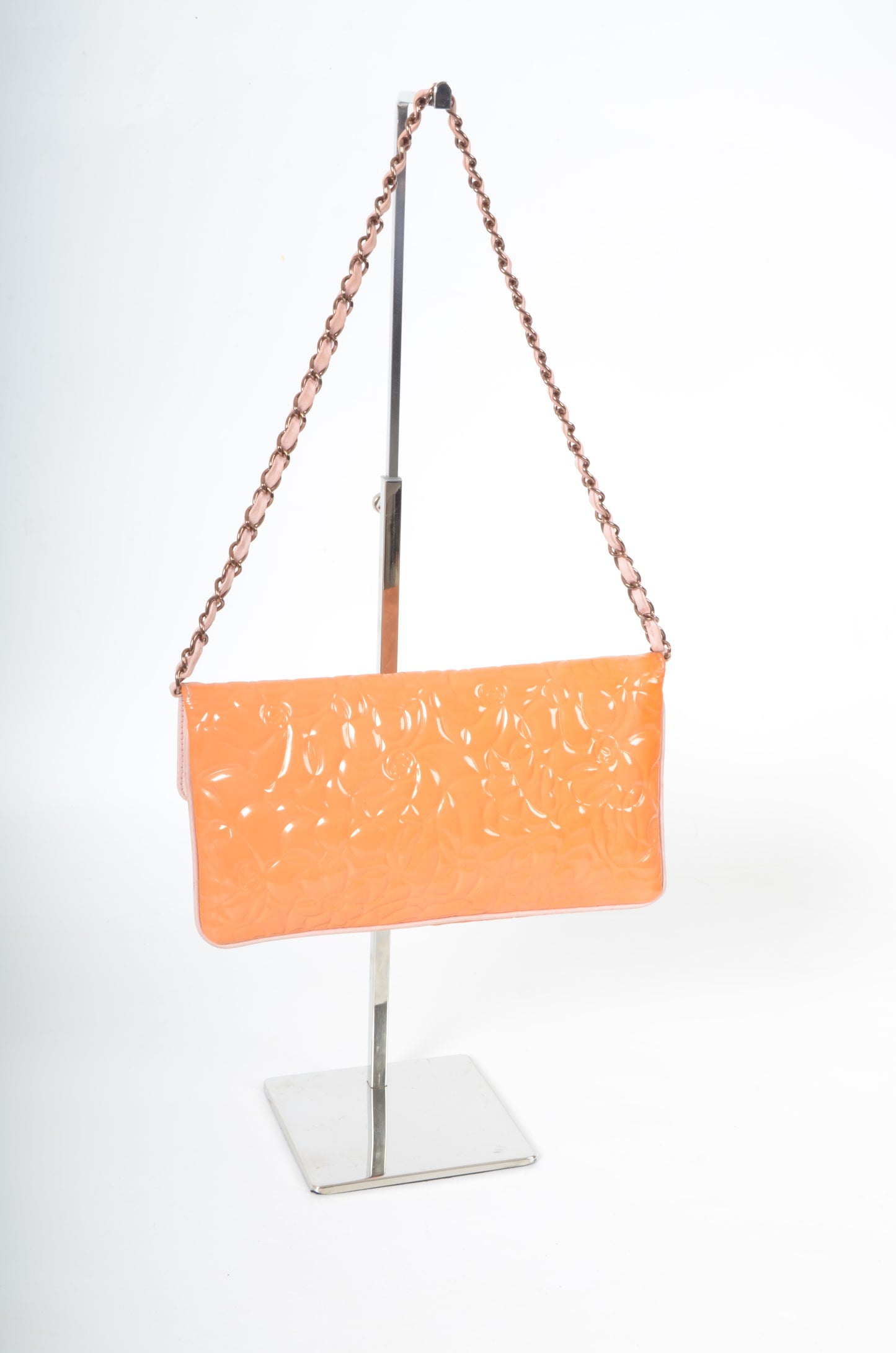 Chanel Chain Shoulder Camellia Coco Enamel Bag Hand Bag Orange Flower Patent Leather Flap Bag