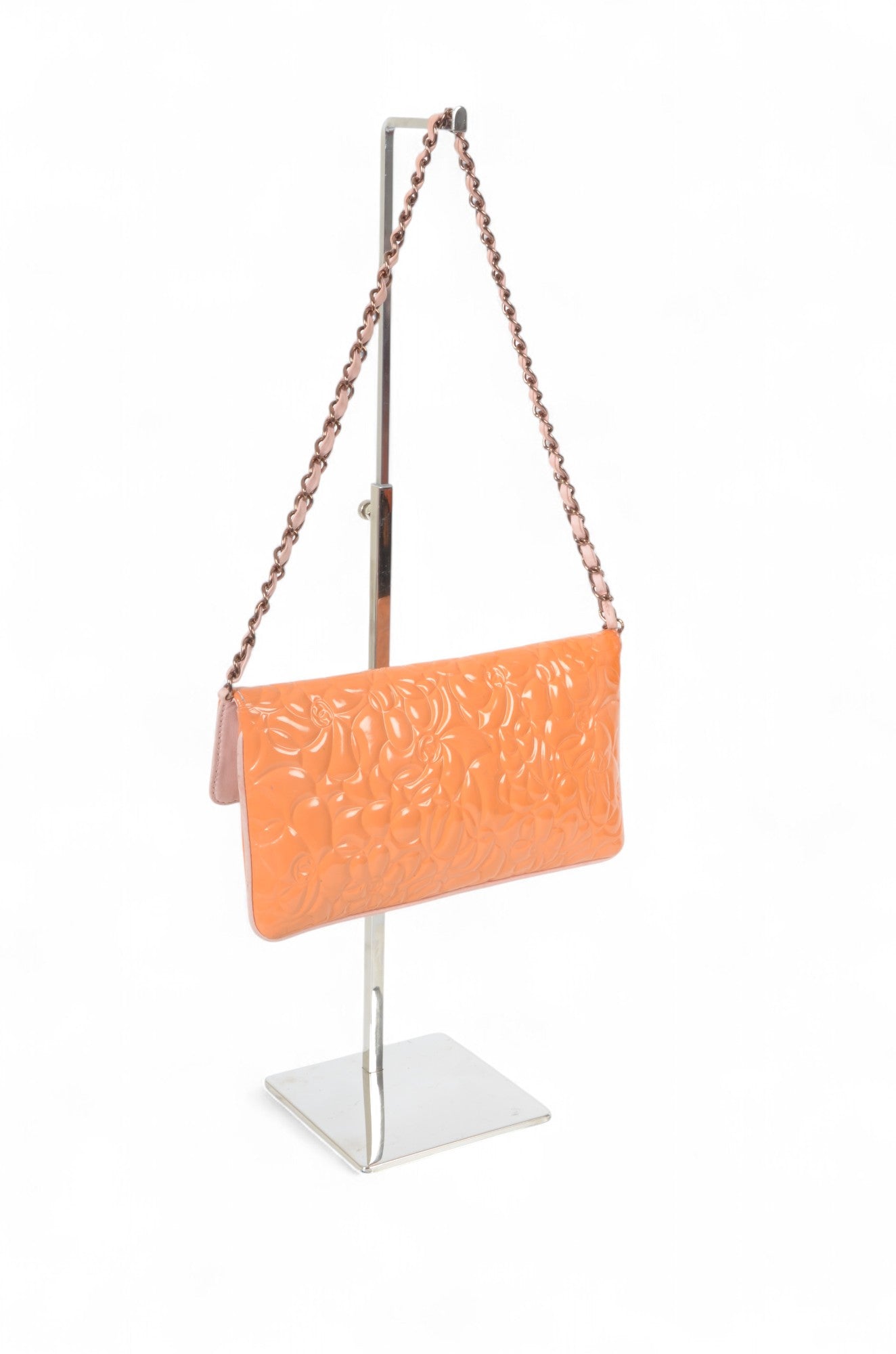 Chanel Chain Shoulder Camellia Coco Enamel Bag Hand Bag Orange Flower Patent Leather Flap Bag