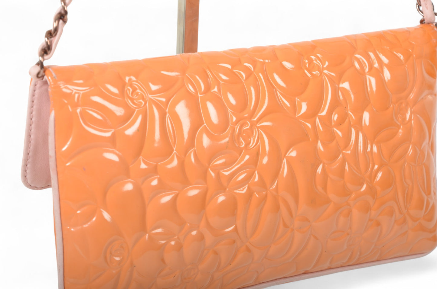 Chanel Chain Shoulder Camellia Coco Enamel Bag Hand Bag Orange Flower Patent Leather Flap Bag