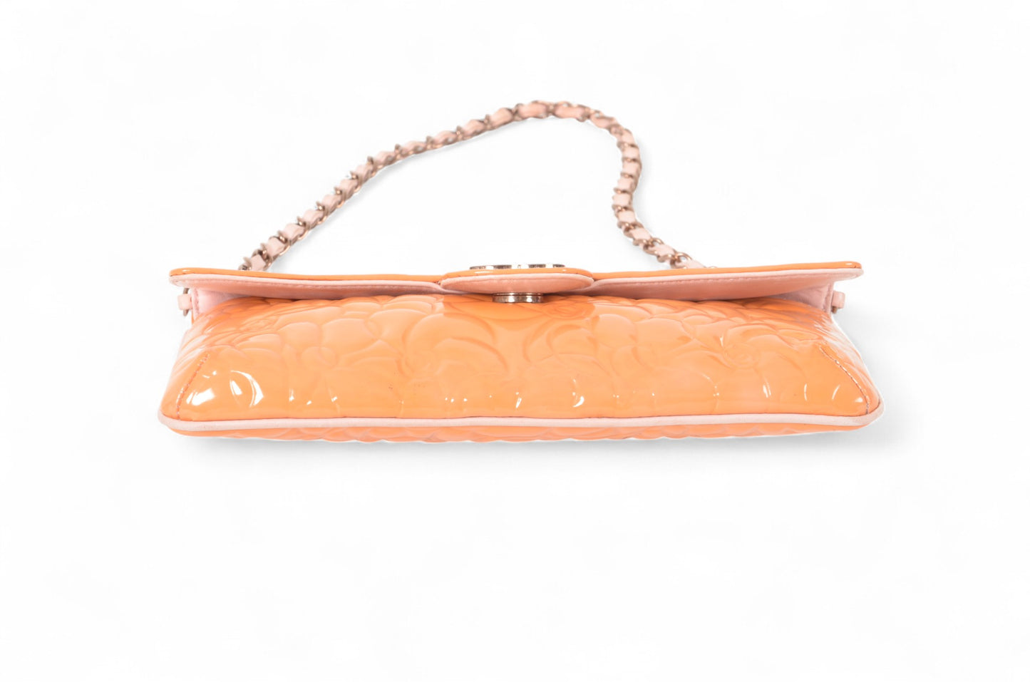 Chanel Chain Shoulder Camellia Coco Enamel Bag Hand Bag Orange Flower Patent Leather Flap Bag